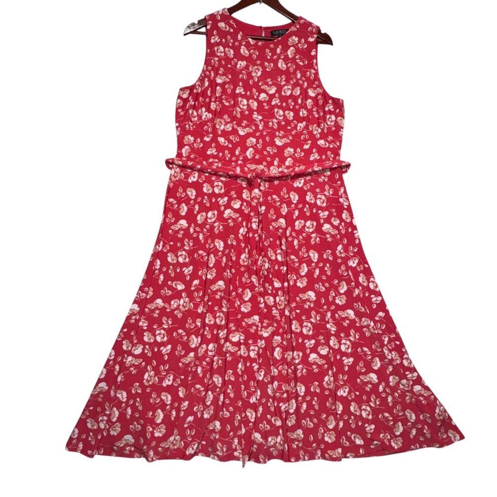 Lauren Ralph Lauren Sleeveless Pink Floral Tie-Waist Maxi Dress Size 16 - Picture 5 of 15